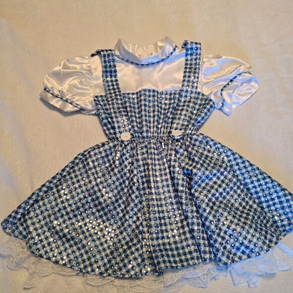 Wizard of Oz Dorothy Costume Dress S Small Sequin Satin Buttons Checks Lace CUTE - Picture 1 of 16
